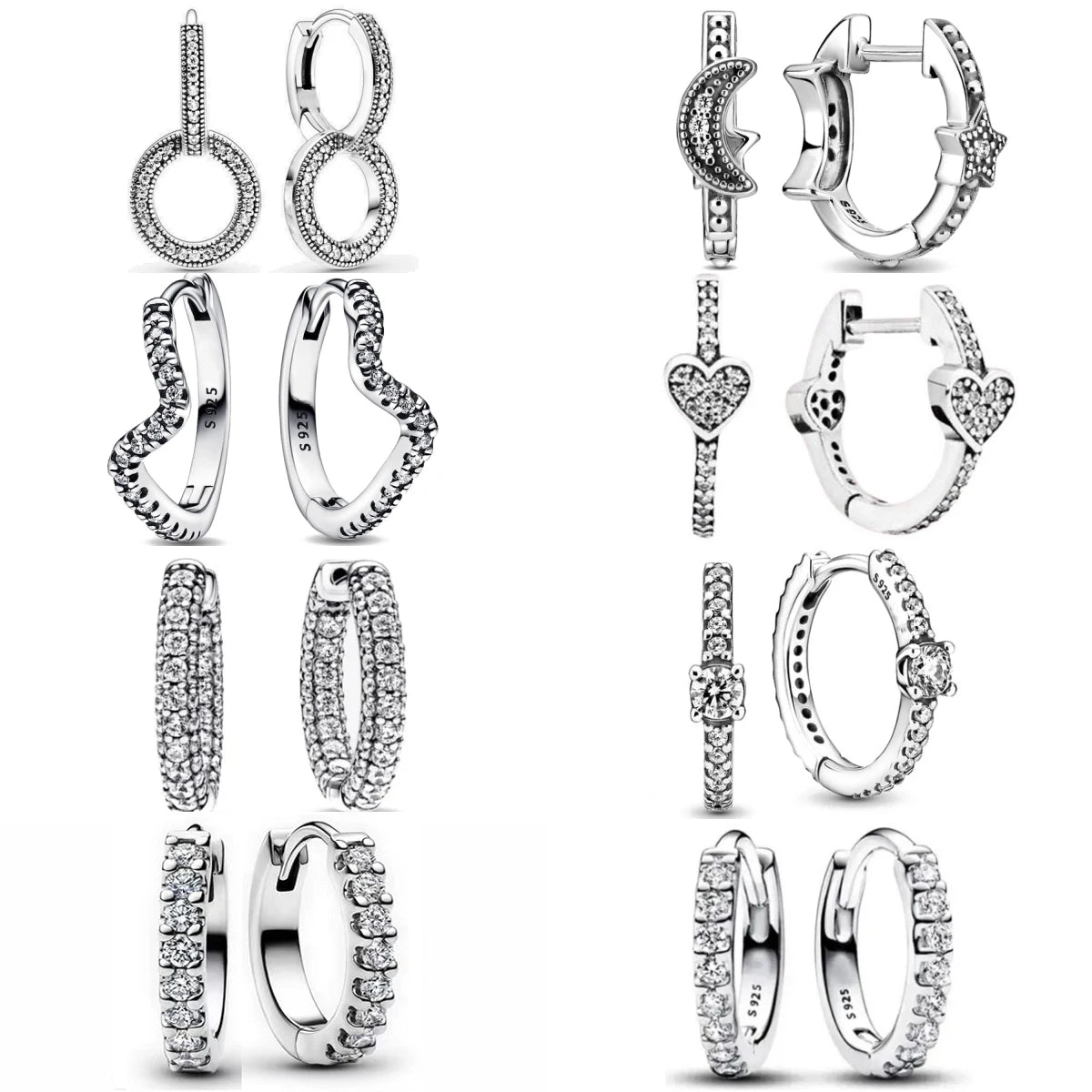 Hot Sell New 925 Silver hoop Moon Star Earrings White Stone Love Pendant DIY Jewelry For Women
