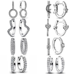 Hot Sell New 925 Silver hoop Moon Star Earrings White Stone Love Pendant DIY Jewelry For Women
