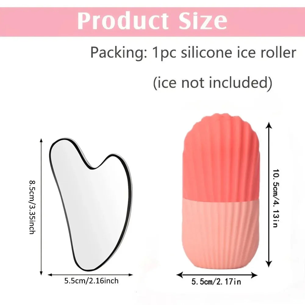 Ice Face Roller and Gua Sha Set | Stainless Steel Facial Massage Tools additional angle
