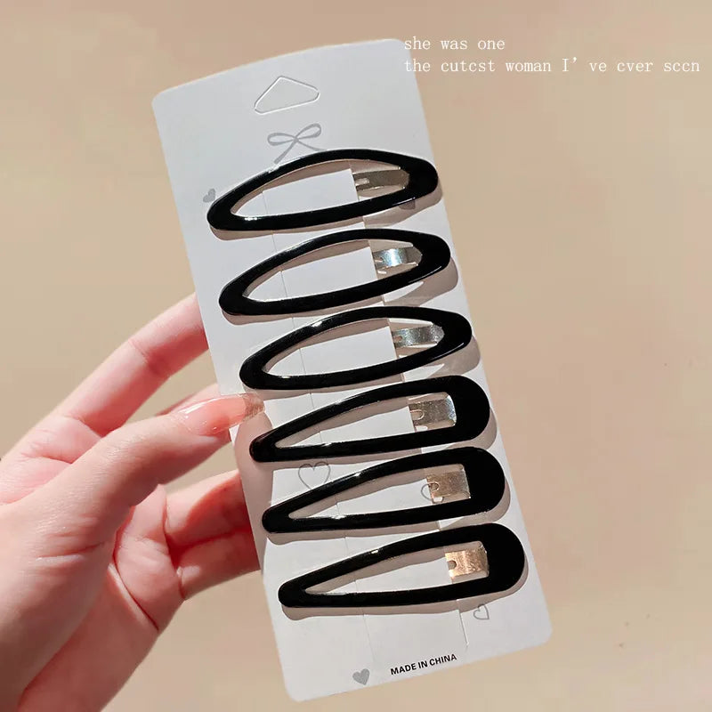 6pcs/pack Geometric Leopard Solid Snap Hairpins Fashion Alloy Bobby Pins Water-drop O lifestyle view