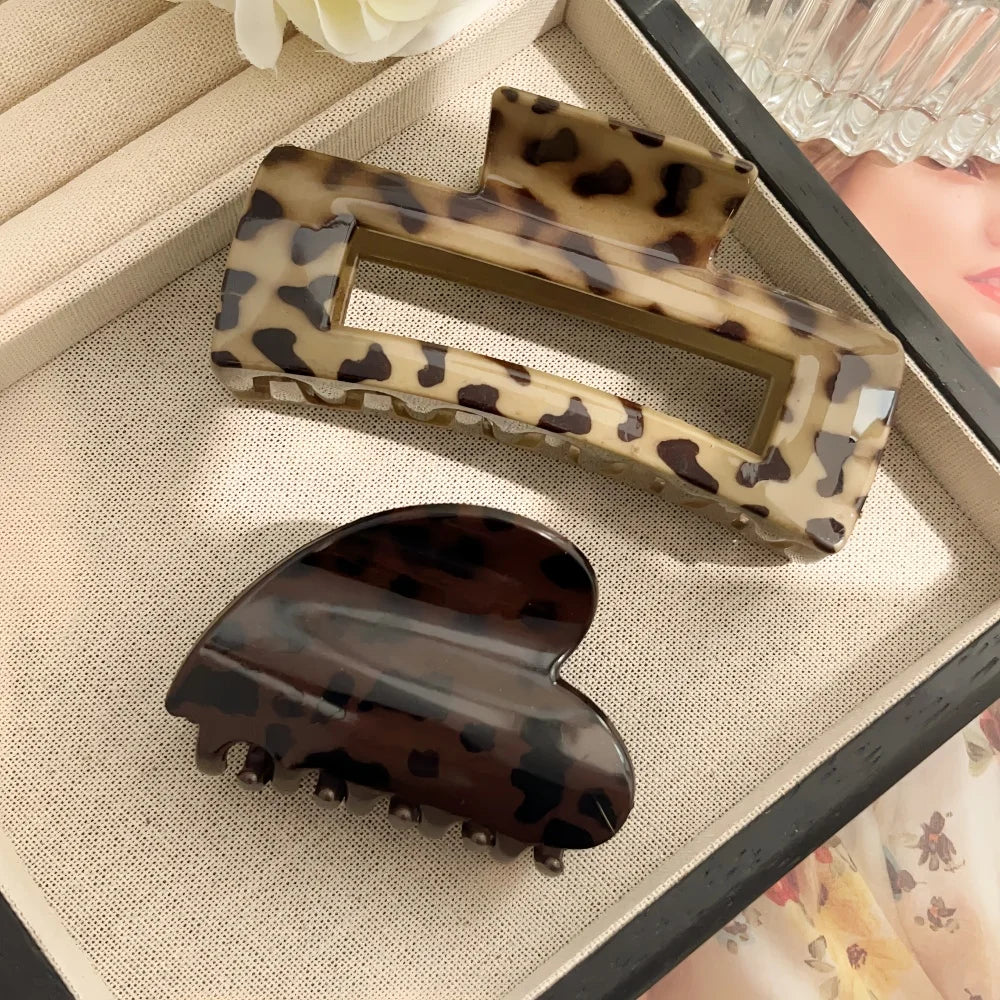 2pcs/set Hair Claw Clips for Women Girls Heart Bow Dots Leopard Large Small Crab Ha additional angle