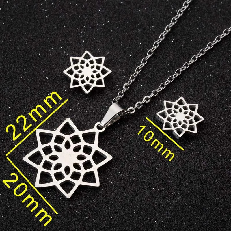 Stainless Steel Unalome Pendant Necklace | Yoga Jewelry with Lotus Flower detail view