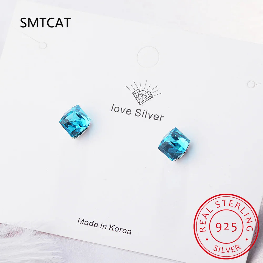 Cube 1.2ct Natural Sky Blue Topaz 925 Sterling Silver Geometric Stud Earrings for Wom alternate view