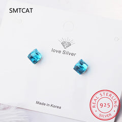 Cube 1.2ct Natural Sky Blue Topaz 925 Sterling Silver Geometric Stud Earrings for Wom alternate view