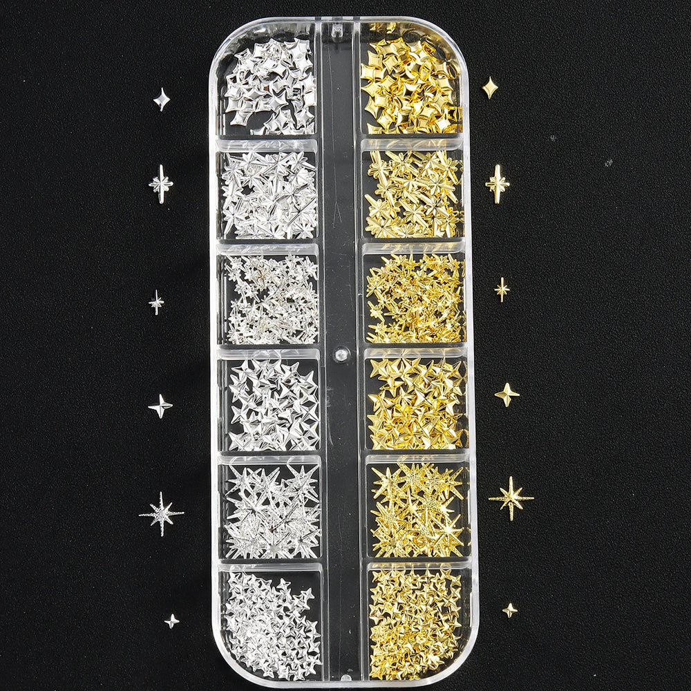 6/12Grids Gold Star Moon Metallic Rivet 3D Nail Charms Alloy Sun Moon Starlight Rhine alternate view
