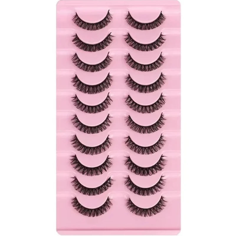 10 Pairs D Curl False Eyelashes Russian Volume Strip Lashes Fluffy Thick Wispy Fake Eyelashes for Party Stage Makeup