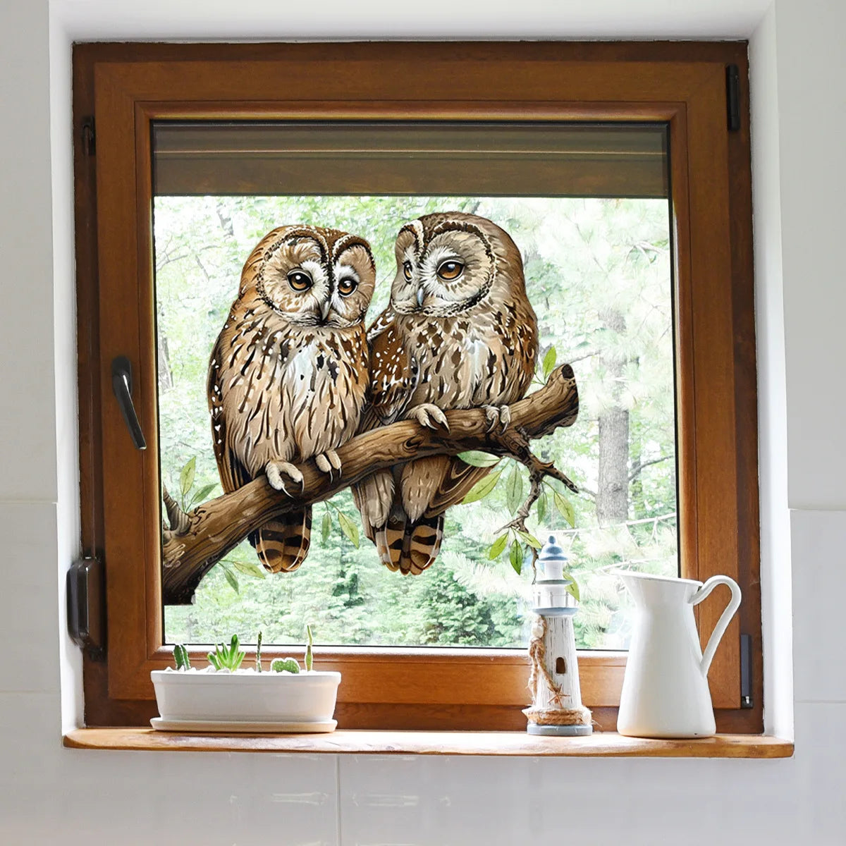 Owl Flower Branch Wall Stickers | Self-Adhesive Animal Wall Decals for Living Room detail view