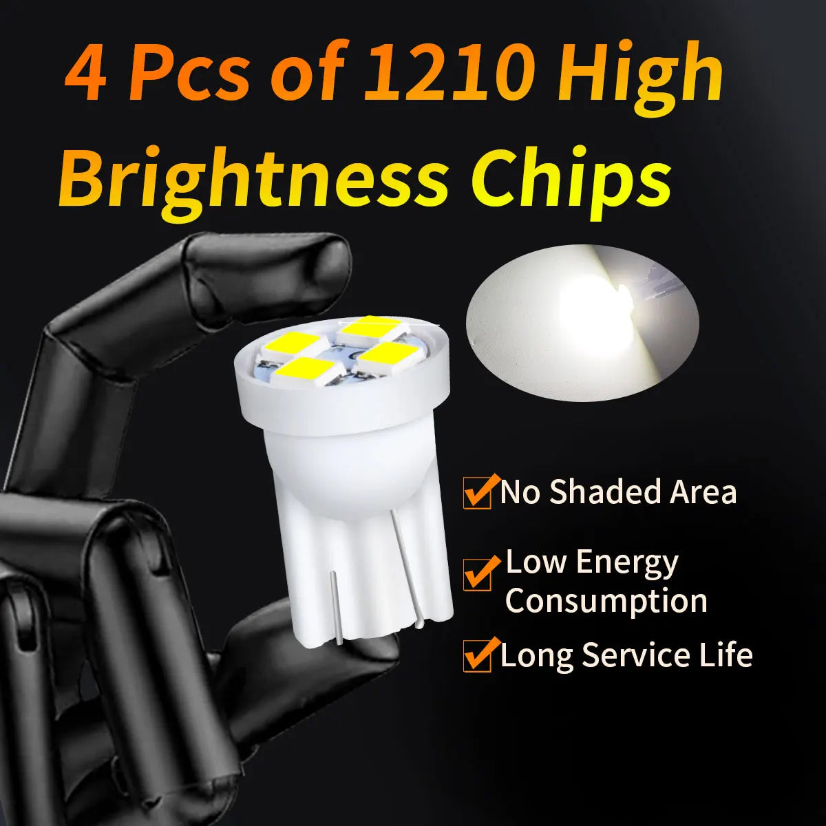 10Pcs T10 4SMD 1210 Blue LED Car Light Bulbs | High Brightness Plug and Play detail view