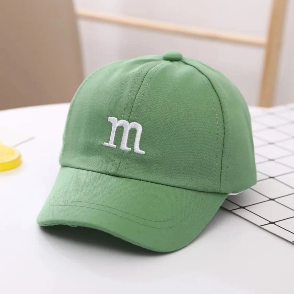 Girls Boys Adjustable Baseball Cap | Kids Sun Hat with M Letter Embroidery lifestyle view