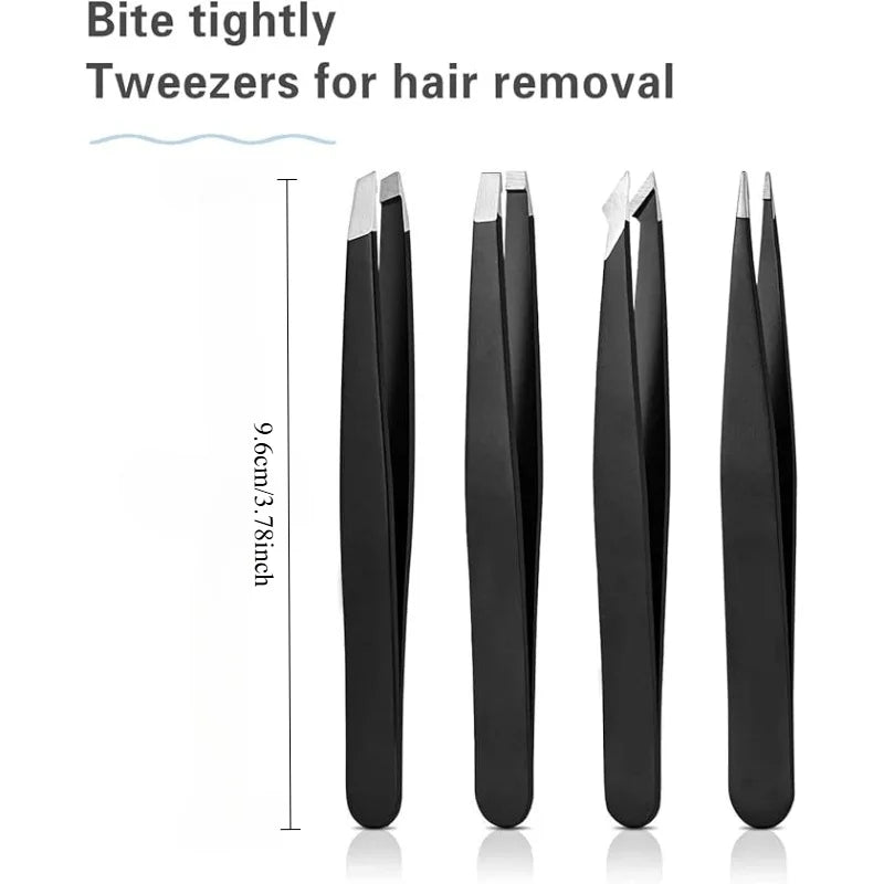 Stainless Steel Black Eyebrow Tweezer with Slant and Flat Point Beauty Tools for Eyel alternate view