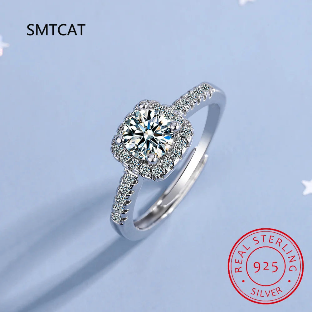 100% Moissanite Rings 1CT 2CT 3CT Brilliant Diamond Halo Engagement Rings For Women Gi close-up view