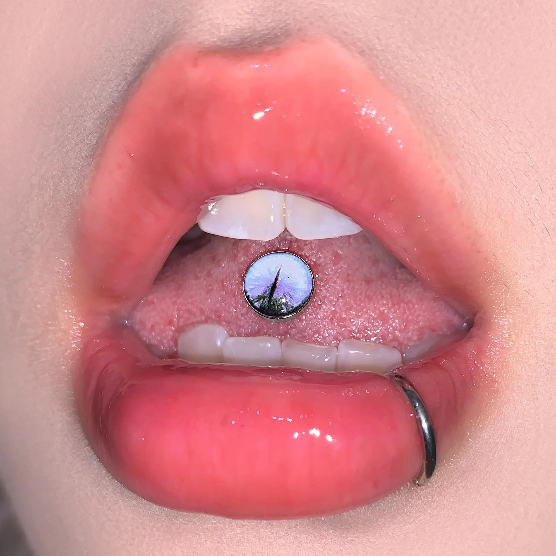 New Trendy Hypoallergenic Stainless Steel Colorful Eye Tongue Rings for Women Tongue Stu detail view