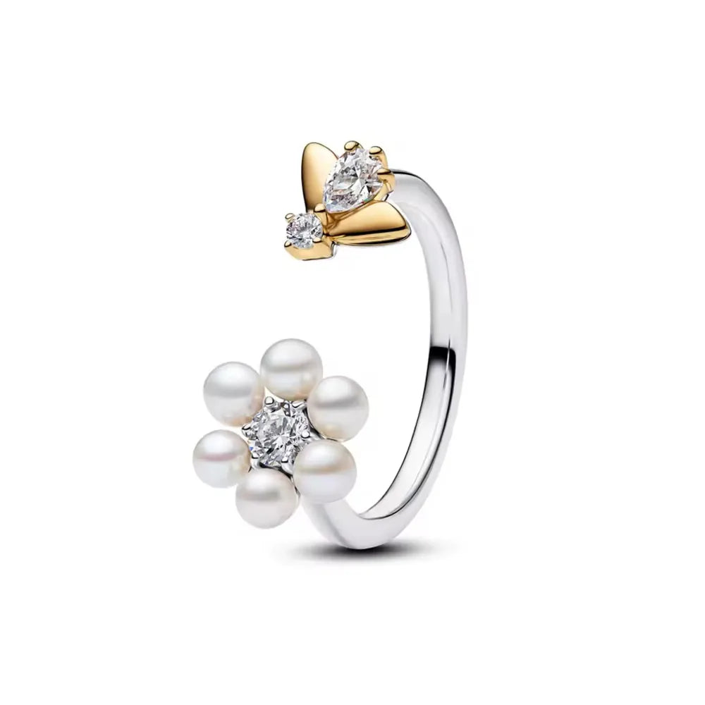 925 Sterling Silver Heart-Shaped Butterfly Flower Ring | Exquisite Charm Jewelry for H close-up view