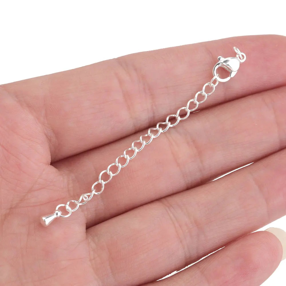 10pcs Stainless Steel Extension Extended Tail Chains With Lobster Clasps For Bracelet close-up view