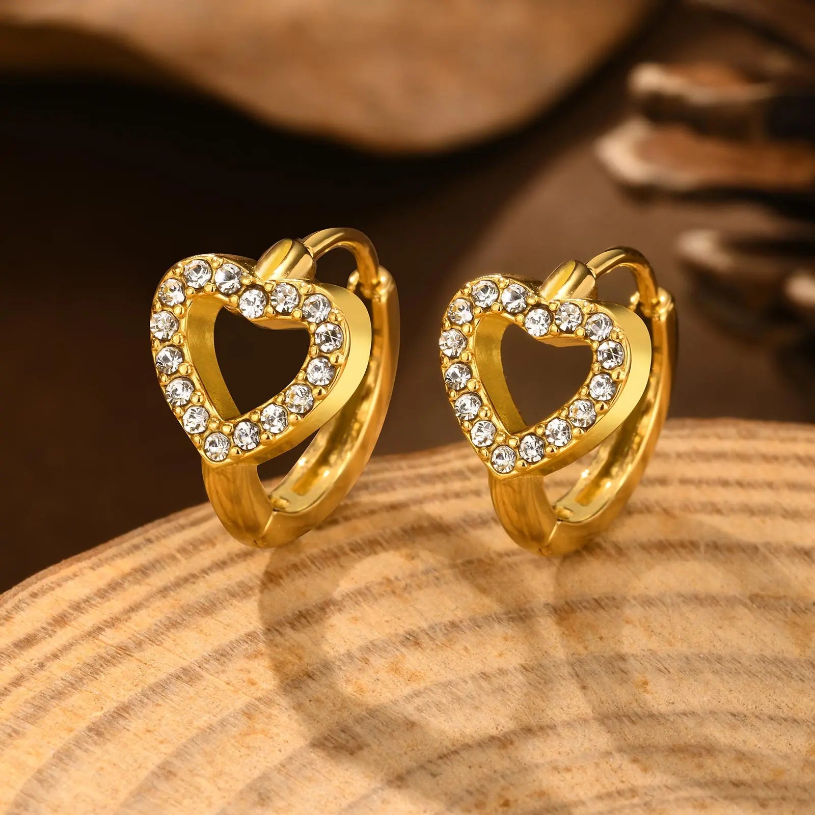 Heart-Shaped Zircon Earrings for Women | Stainless Steel Gold Hoop Earrings alternate view