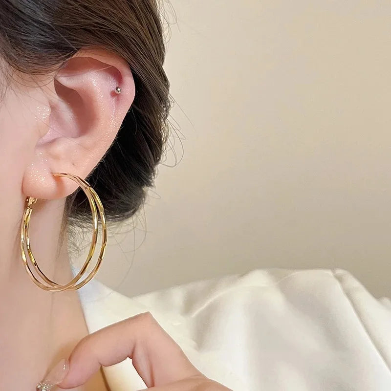 Oversize Gold Plated Hoop Earrings | Simple Thick Round Circle Stainless Steel Hoops alternate view