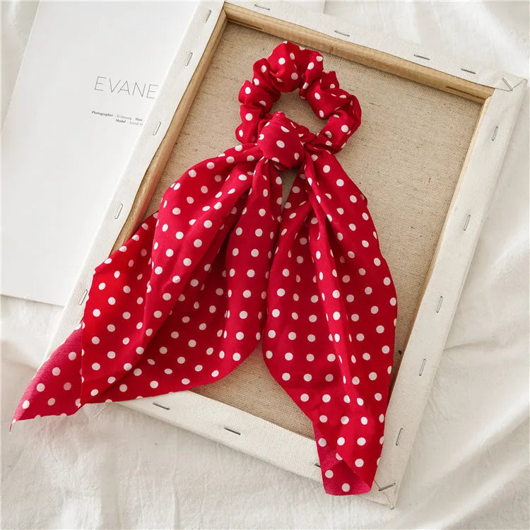 Fashion Leopard Print Bow Satin Long Ribbon Ponytail Scarf Hair Tie Scrunchies Women alternate view