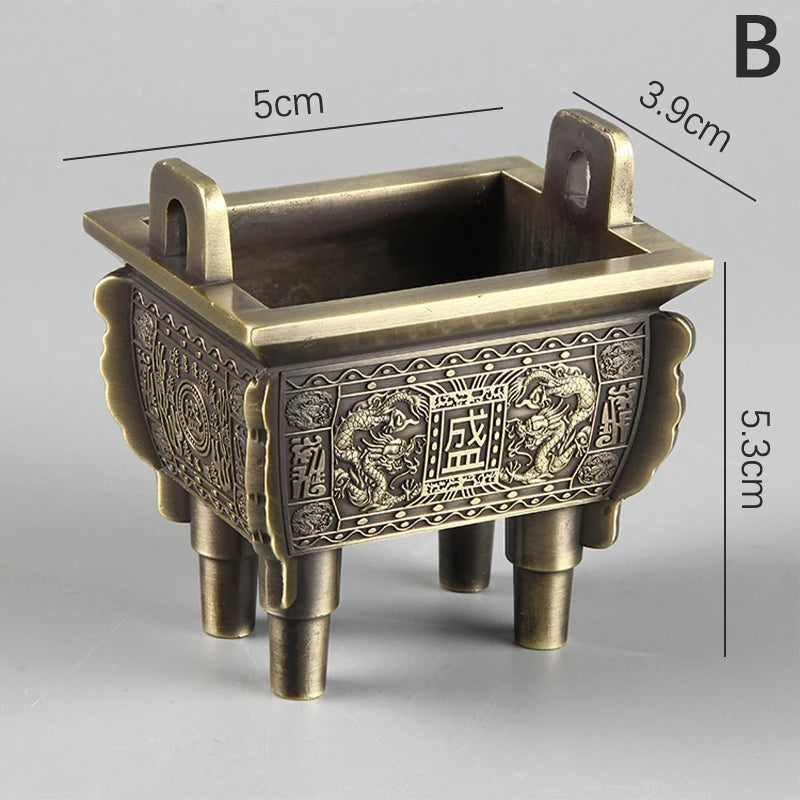Mini Bronze Incense Burner | Chinese Retro Dragon Carving Decoration detail view