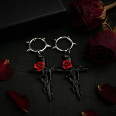 Gun-black Cross Rose Earrings Gothic Halloween Happy Night Rock Hip Hop Jewelry Earrings detail view