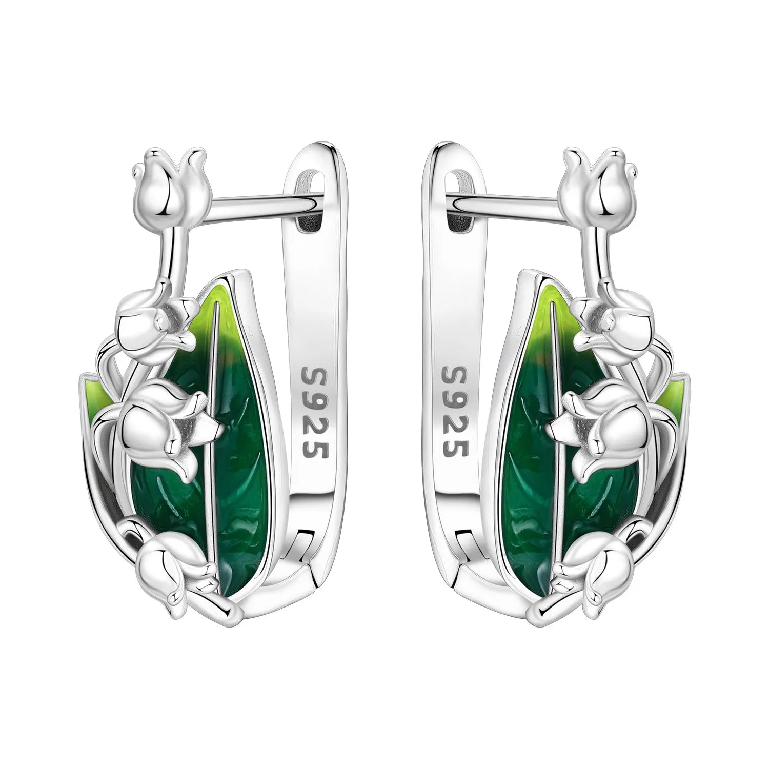 Orstarry Original 925 Sterling Silver Blue Iris Flower Earrings Women Hoop Earring additional angle