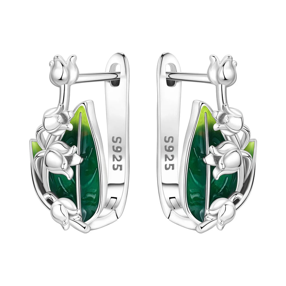 Orstarry Original 925 Sterling Silver Blue Iris Flower Earrings Women Hoop Earring additional angle