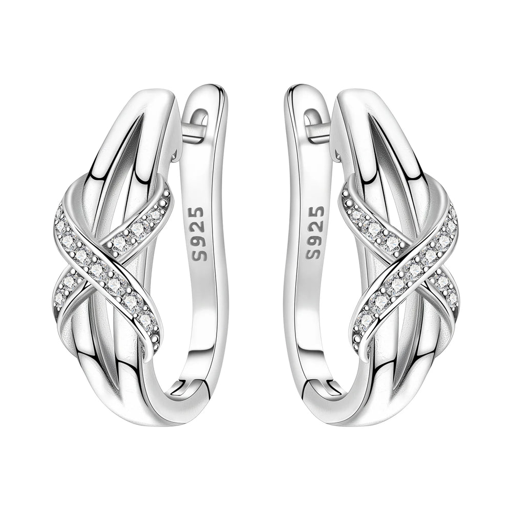 Orstarry S925 Sterling Silver Square Chain With Stone Inlaid Earrings Hoop Earrings additional angle