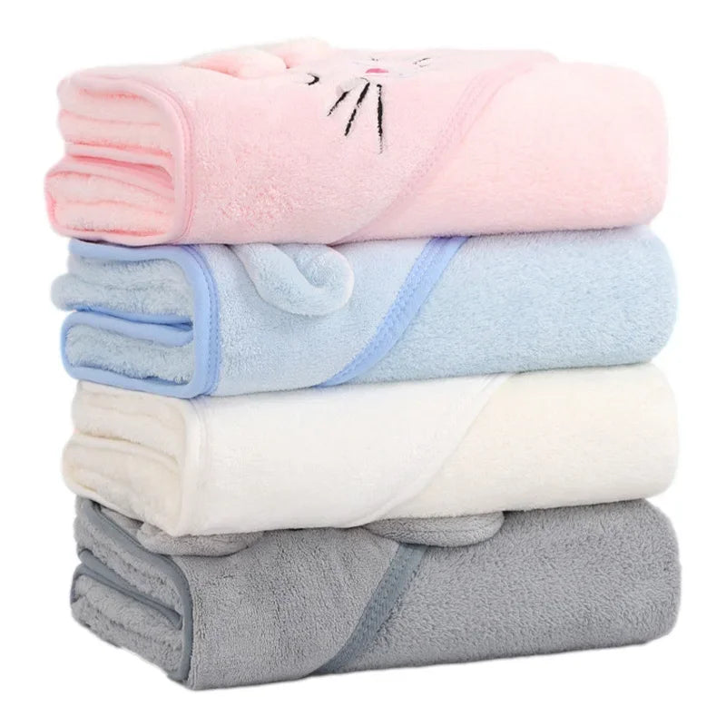 Cartoon Animal Baby Bath Towel | Soft Hooded Toddler Bathrobe for Boys Girls close-up view
