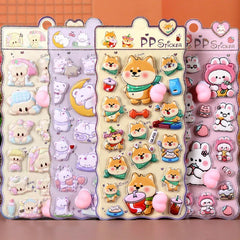 3D Cartoon Stress Relief Stickers | Soft PP Rabbit Bear Dog Decor