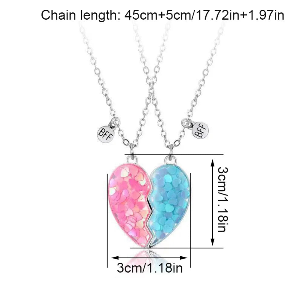 Broken Heart Best Friends Pendant Set | Magnetic Adjustable Lover Necklace for Wome additional angle