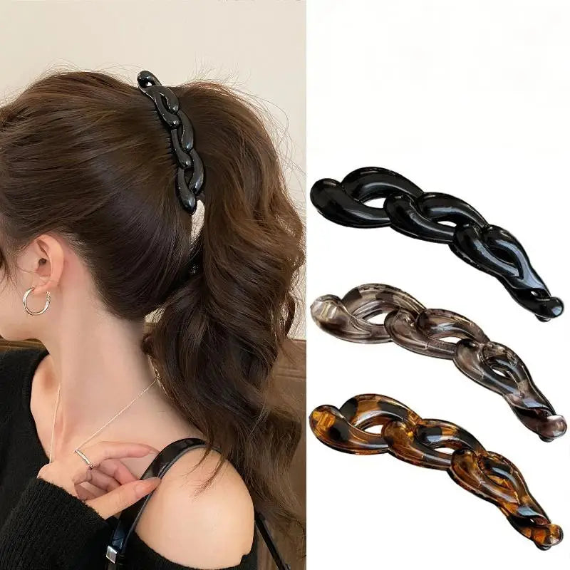 2Pcs Leopard Print Acrylic Retro Twisted Banana Shark Clips Ponytail Hair Accessories For Women