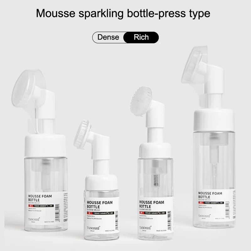 30ml 60ml 100ml 150ml Empty Foam Pump Bottle with Silicone Brush Head | Portable Face Cleanser Dispe