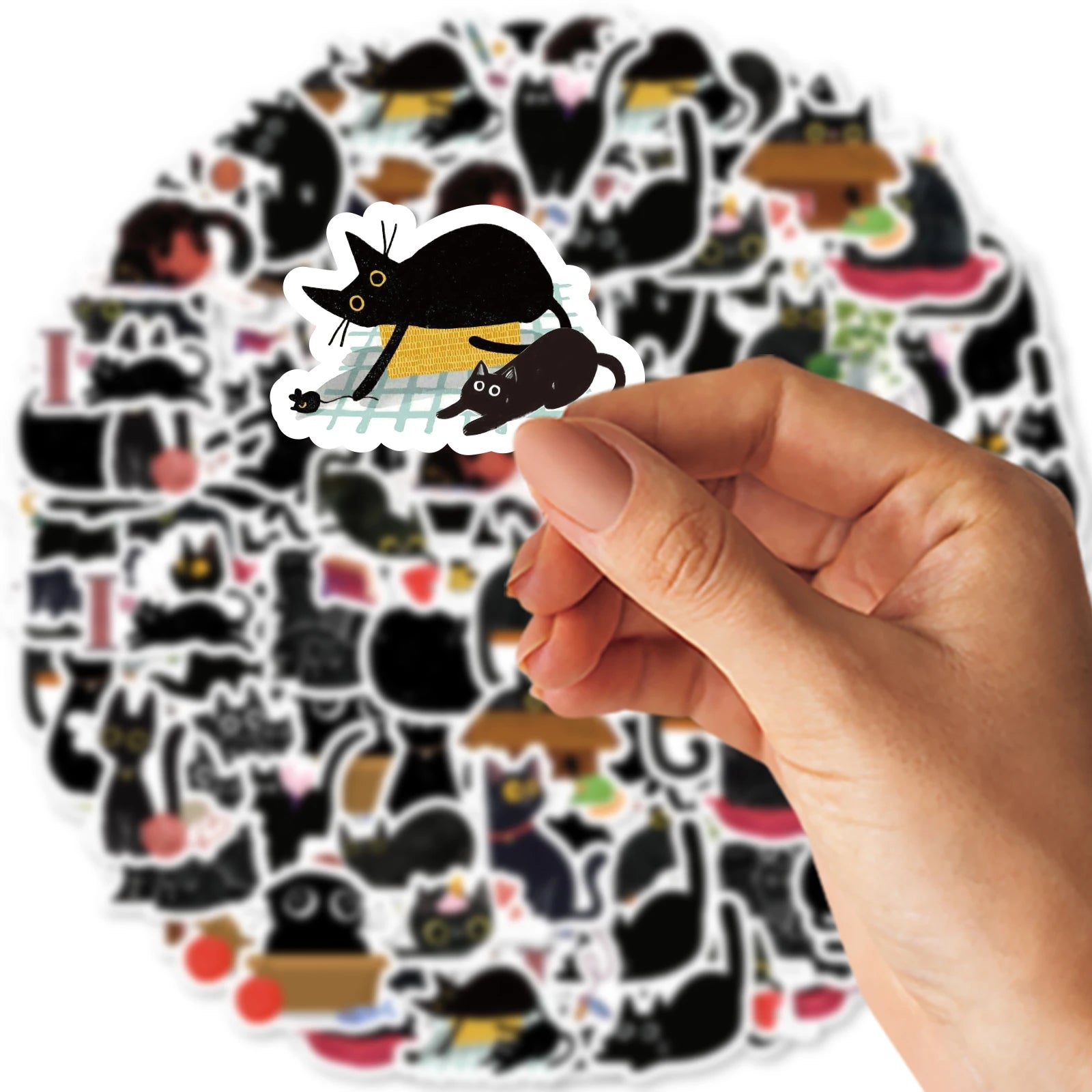 Etori Life Black Cat Stickers | 45 Waterproof DIY Stickers for Laptops and Scrapbooki lifestyle view