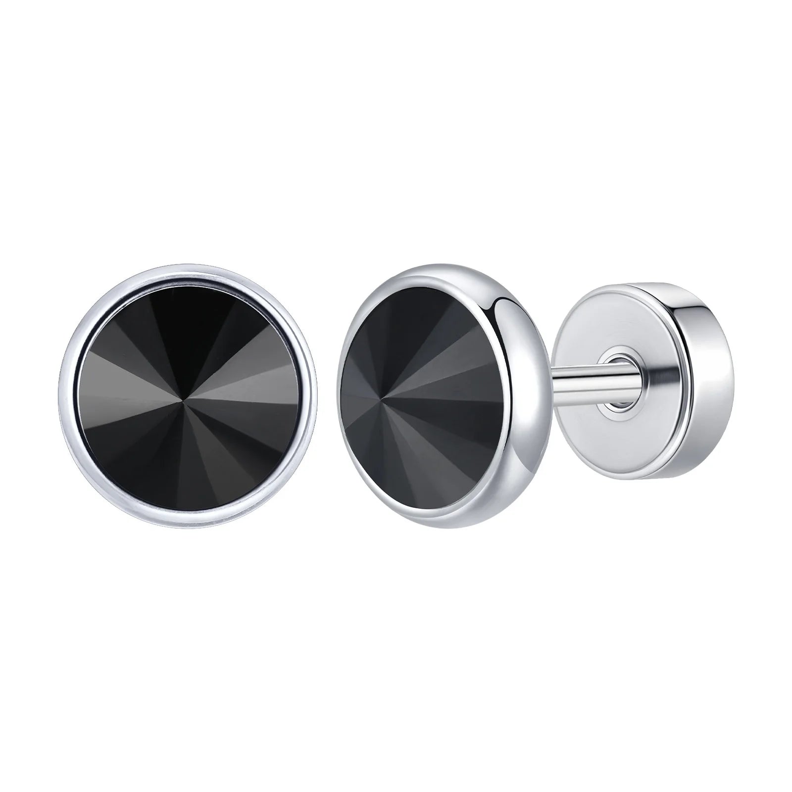 Vnox Multi-faced Cut Zircon Stone Earrings for Men, Screw Back Stud Barbell Shaped Ea alternate view