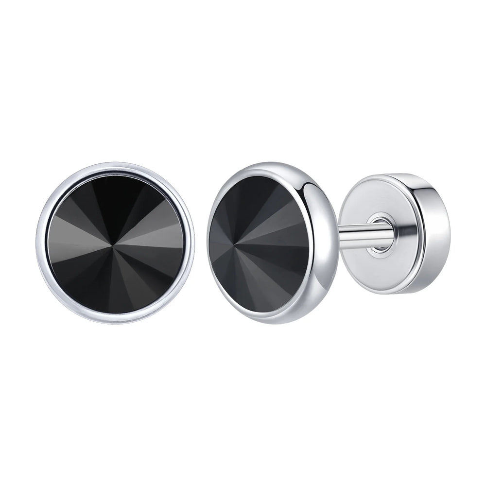 Vnox Multi-faced Cut Zircon Stone Earrings for Men, Screw Back Stud Barbell Shaped Ea alternate view