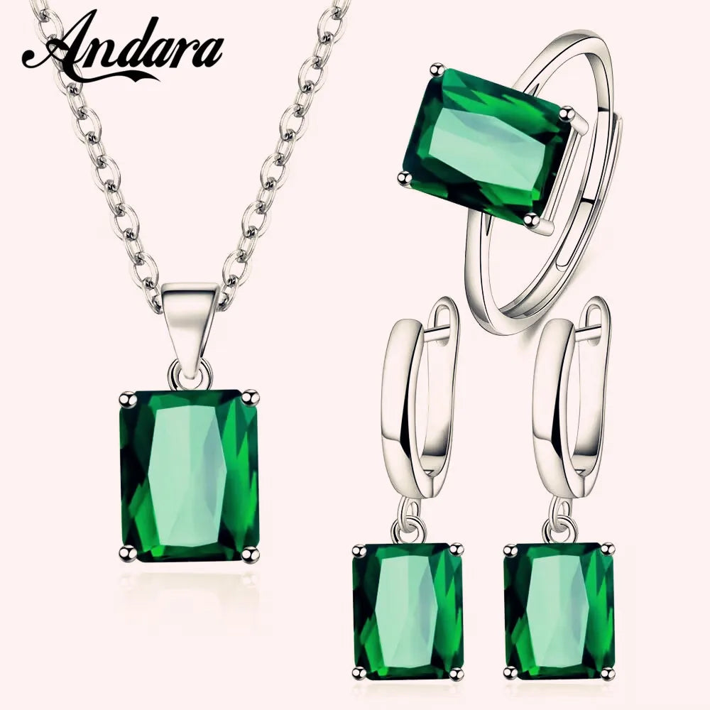 Romantic Birthday Valentine's Day Gift Luxury 925 Sterling Silver Colorful Jewelry Set close-up view
