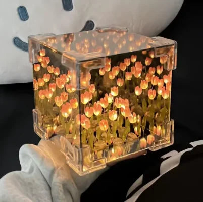 DIY Tulip Mirror Cube Lamp | Handmade Craft Night Light for Bedroom detail view