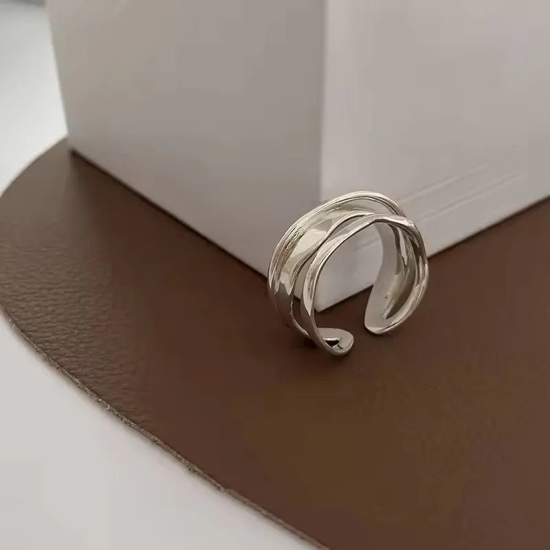 VENTFILLE 925 Sterling Silver Geometric Multilayer Round Bead Ring Female Fashion Punk close-up view