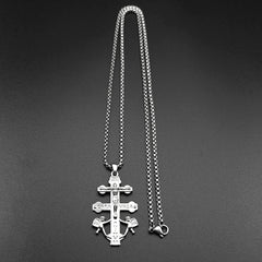 Catholic INRI Caravaca Cross Jesus Crucifix Cherub Angel Pendant Necklace for Women Men detail view