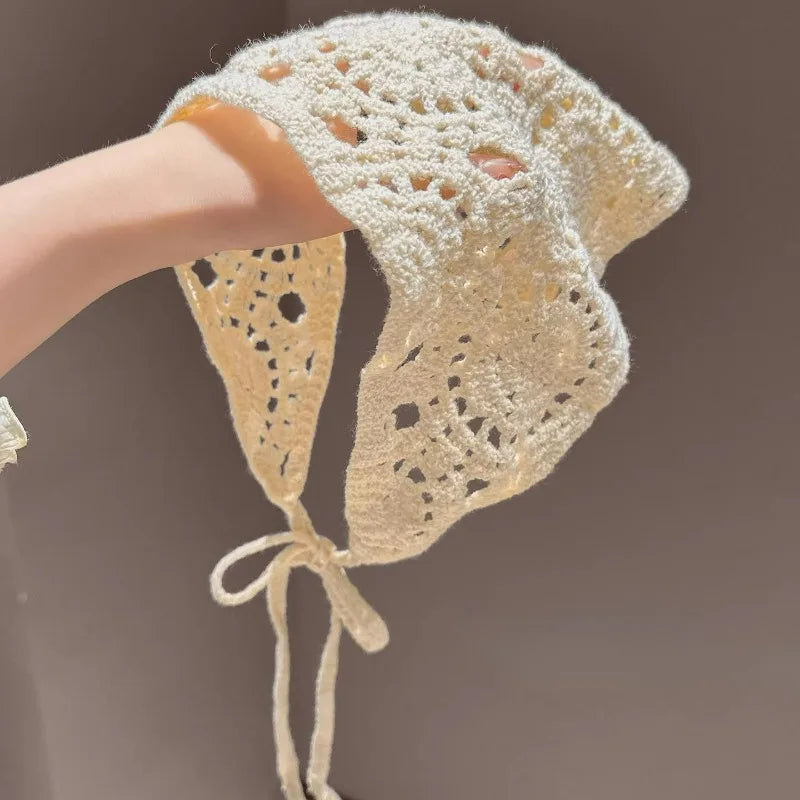 2026 Knitted Hollow Out Triangle Hair Scarf Headband Women Girls Knitted Flower Hea additional angle
