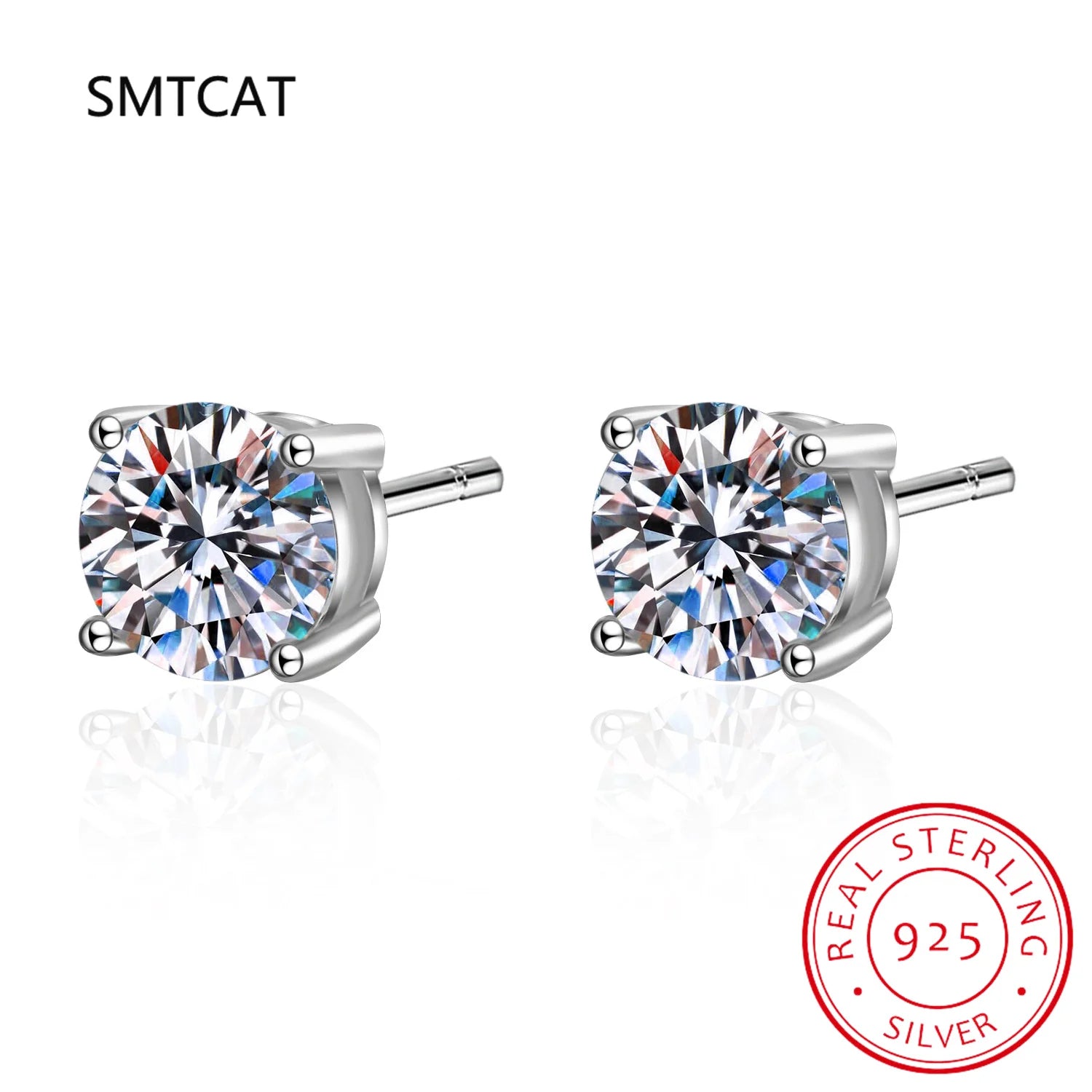 Real Moissanite Stud Earrings 14K White Gold Plated Sterling Silver 4 Prong Diamond Earr detail view