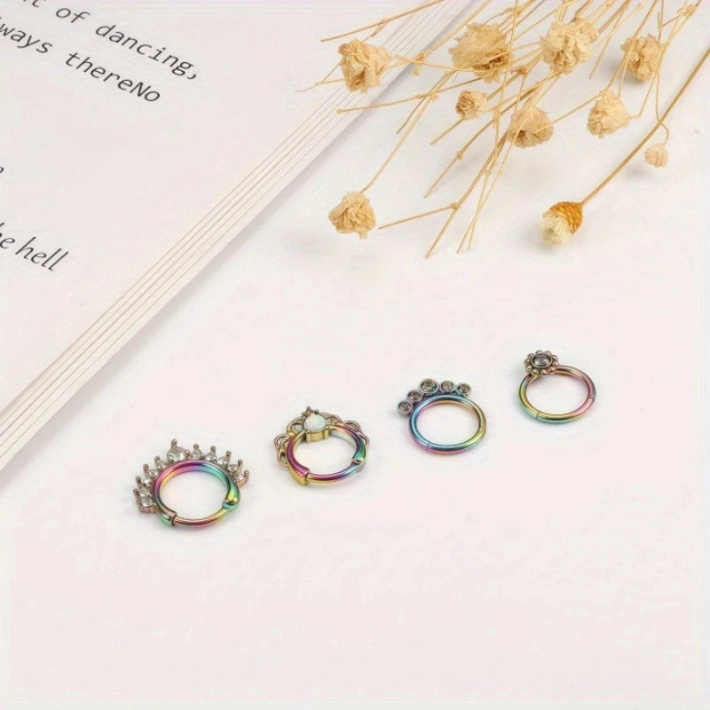 EVISPOL 1-4Pcs 16G Stainless Steel Colourful Septum Nose Ring for Women Men Hypoallergen detail view