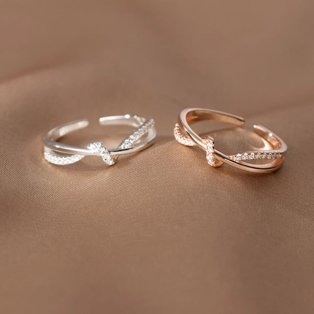 925 Sterling Silver Cross Knotting Zircon Ring | Women's Wedding Cocktail Jewelry alternate view
