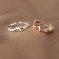 925 Sterling Silver Cross Knotting Zircon Ring | Women's Wedding Cocktail Jewelry alternate view