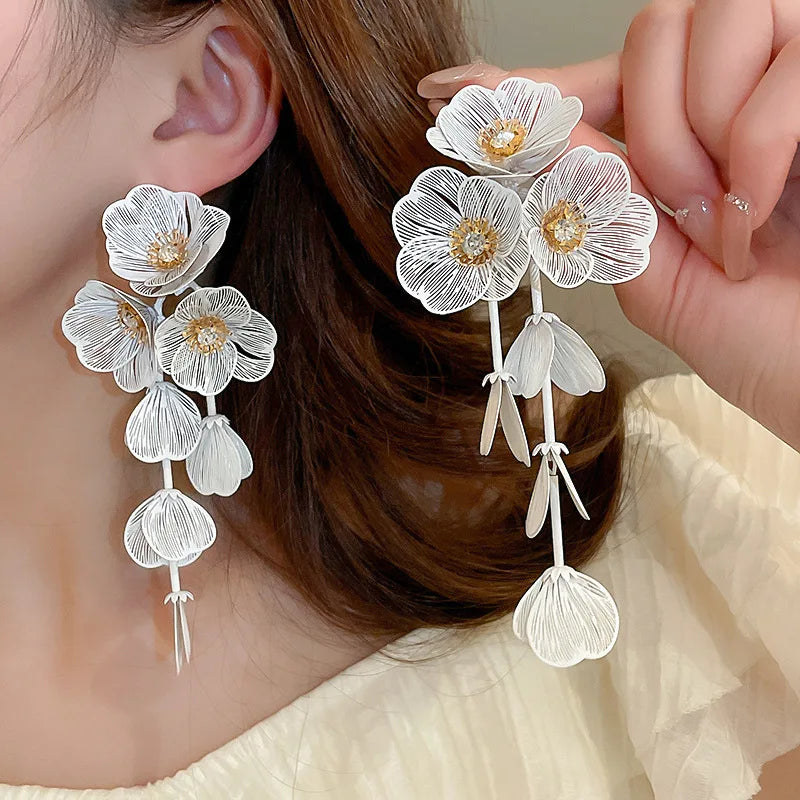 Flower Petal Tassel Earrings | Lightweight Acrylic Drop Earrings close-up view