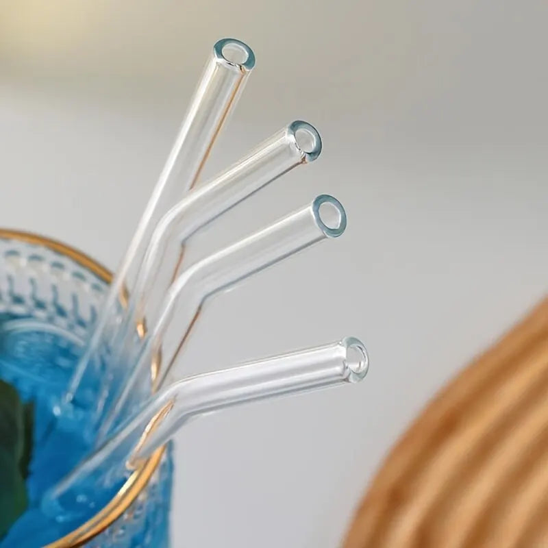 1set Heat Resistant Glass Straws with Brush - Set of 5 - Reusable and Washable,Perfect close-up view