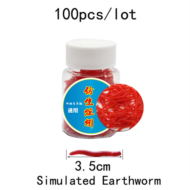 100pcs/Bottle Realistic Tackle Soft Lure Bass Bream Bloodworm Fishing Lure Earthworm Wor detail view
