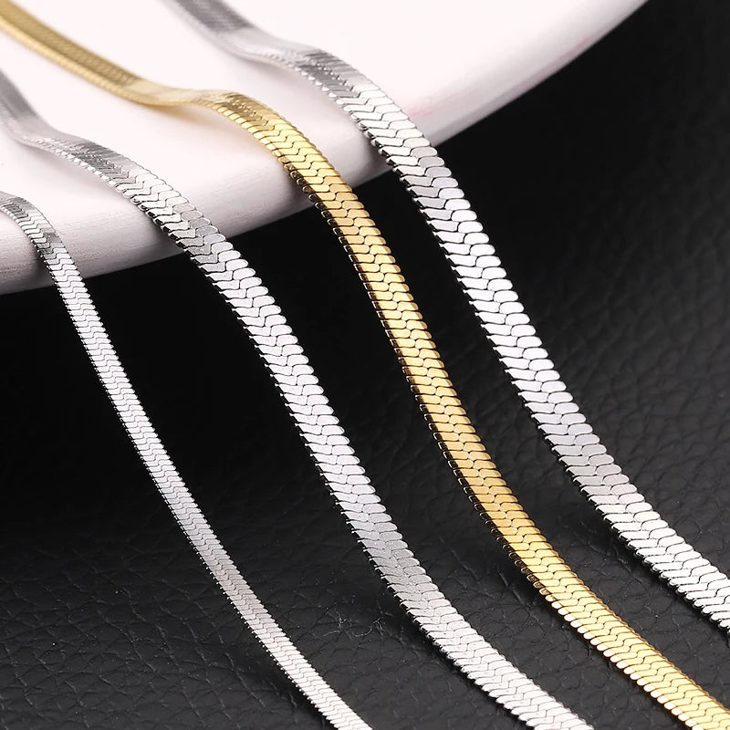 Blade Snake Chain Stainless Steel Necklaces Unisex Men Choker Width 2/4/5mm Herringbon close-up view