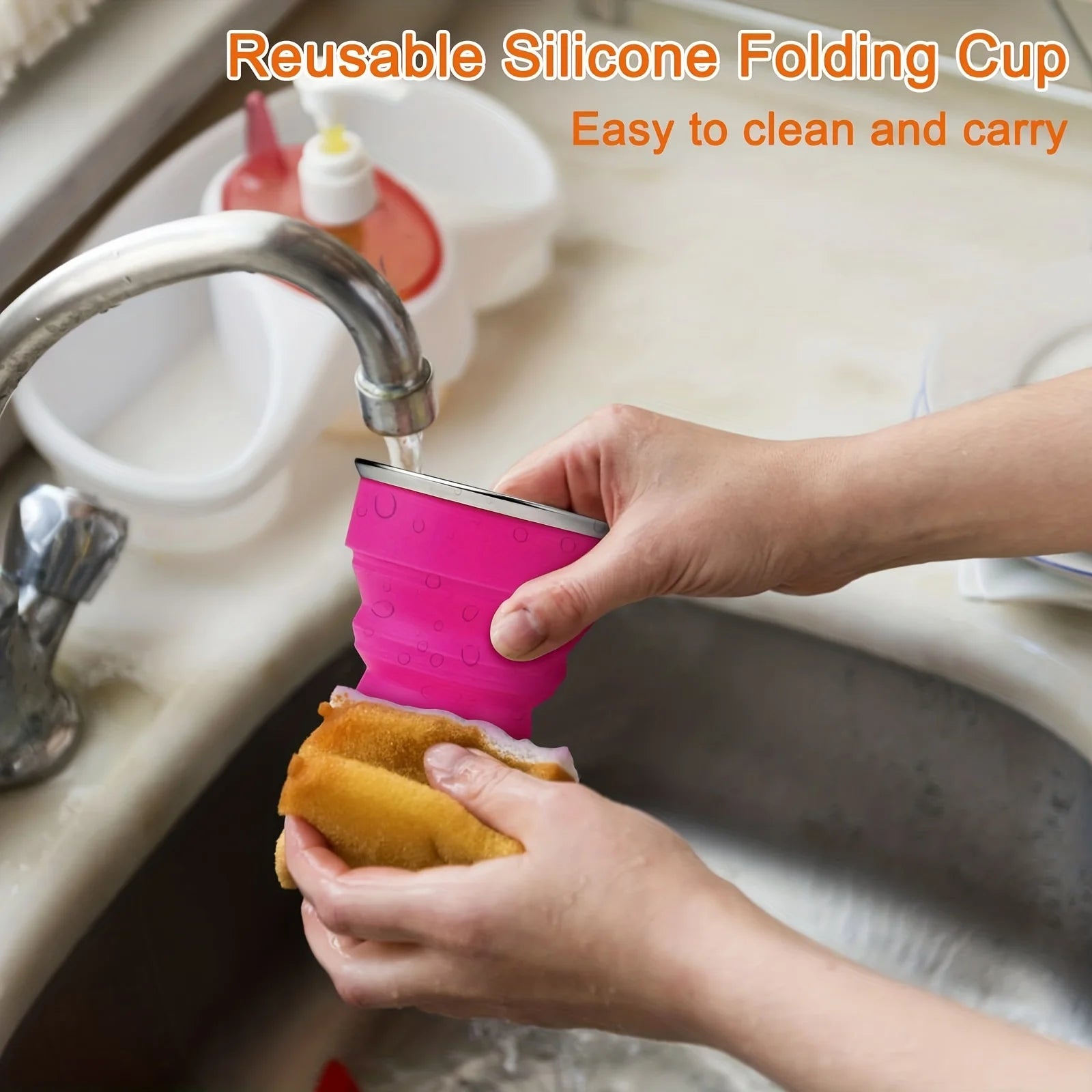 1Pack Silicone Collapsible Travel Water Cup Portable Camping Cup with Lids Food Grade alternate view