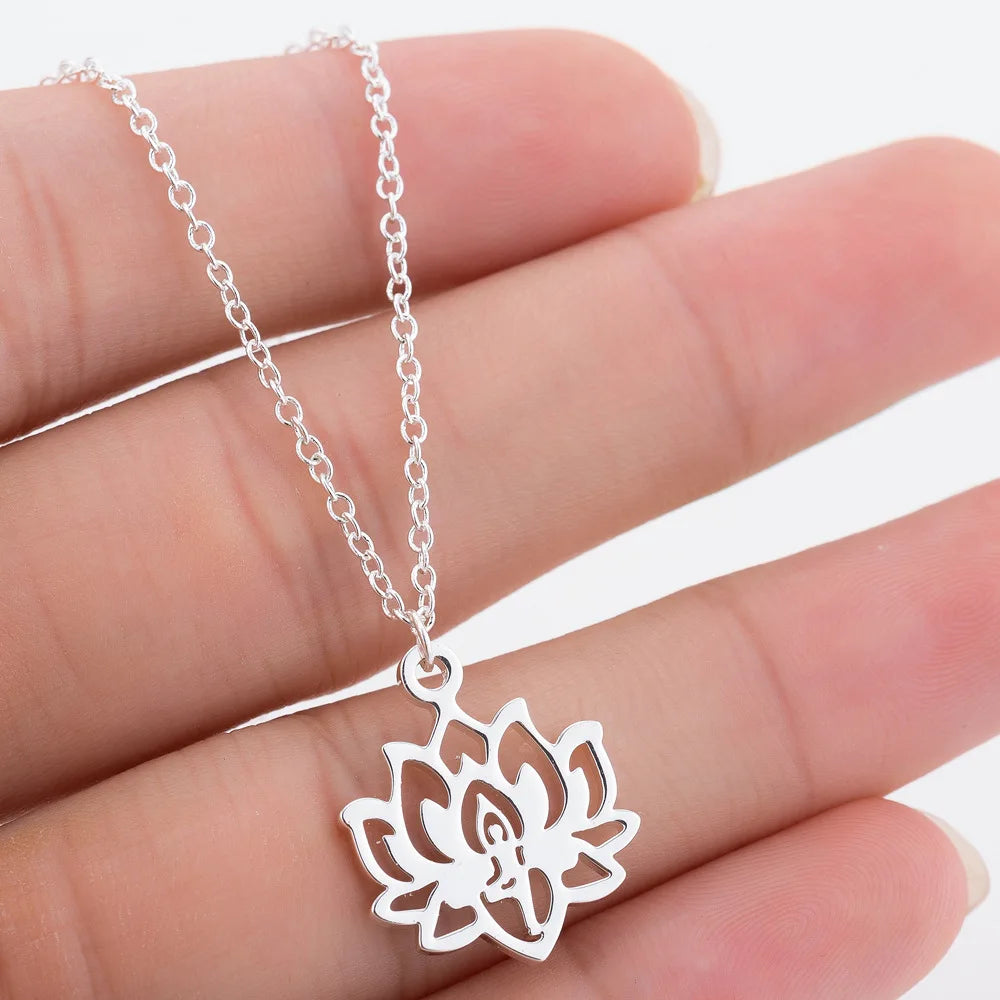 Stainless Steel Unalome Pendant Necklace | Yoga Jewelry with Lotus Flower alternate view