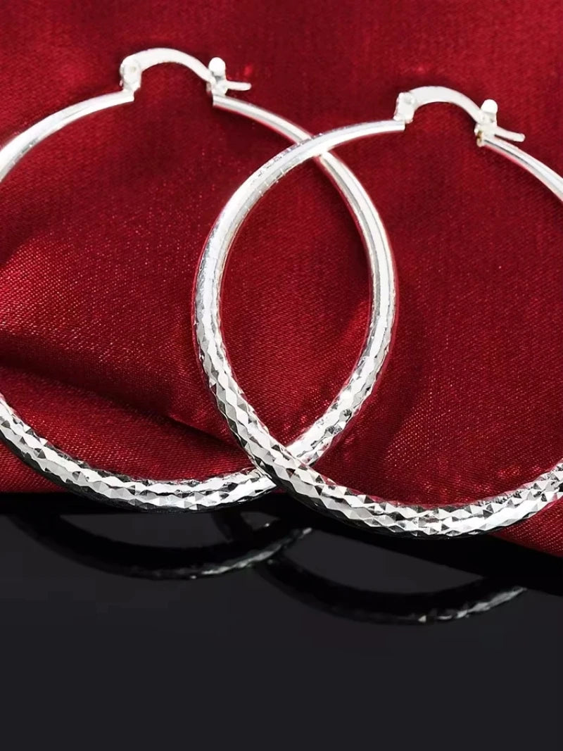Charms fine 925 Sterling Silver 5CM circle hoop Earrings for Women fashion Pretty wedd close-up view